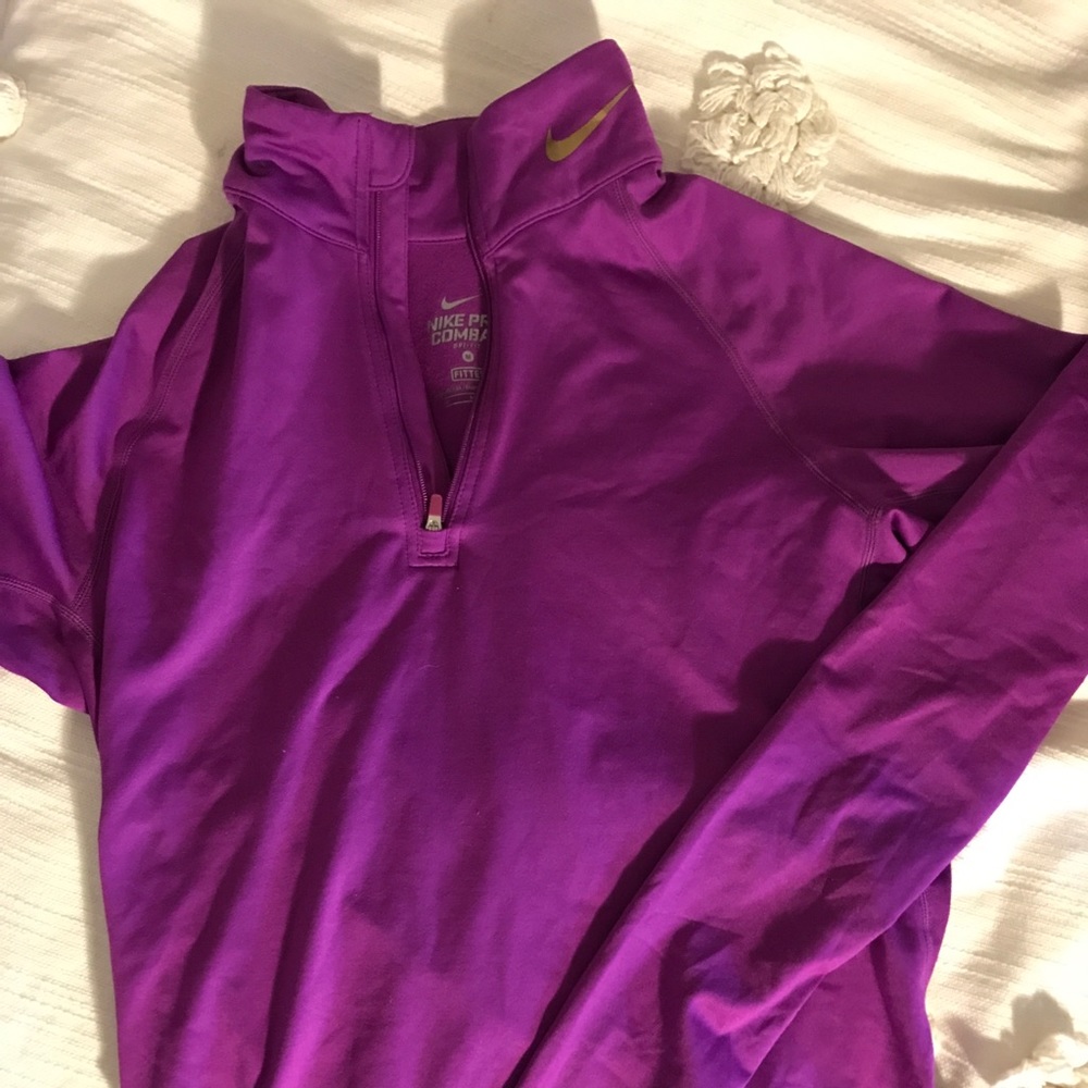 Purple Nike pro combat running half zip long sleev